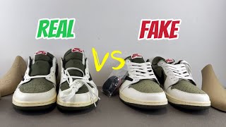 Real vs fake Travis Scott Jordan 1 low medium olive [upl. by Durkin608]