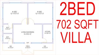 HOUSE PLAN DESIGN  EP 62  700 SQUARE FEET 2 BEDROOMS HOUSE PLAN  LAYOUT PLAN [upl. by Karb]