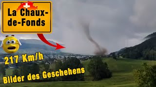 Mit 217 Kmh  Tornado oder Downburst fegt über La ChauxdeFonds Schweiz hinweg [upl. by Marras]