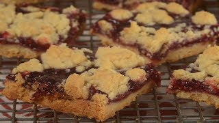 Raspberry Shortbread Bars Recipe Demonstration  Joyofbakingcom [upl. by Amak400]