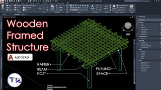 WOODEN FRAME Pergola STRUCTURE in AutoCAD Architecture [upl. by Devona]