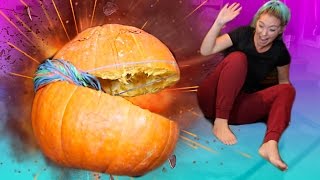 INSANE DIY EXPLODING A GIANT PUMPKIN WITH RUBBER BANDS  CRAZY Experiment  NICOLE SKYES [upl. by Nagud302]