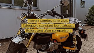 Honda Monkey Bike Z125 2023  Takegawa Aftermarket Standard Look Exhaust  before and after [upl. by Perron]