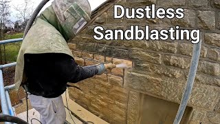 Dustless SandBlasting old stone to match new extension [upl. by Enilecram]