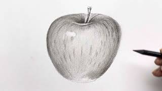 How to draw an apple  Using woodless charcoal pencil for the first time [upl. by Coughlin]