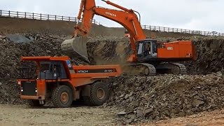 Hitachi Zaxis 870 LCH excavator loading blasted rock part 1 [upl. by Rayburn730]