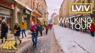 Nice Winter Day in Lviv Ukraine  4K City Walk with Winter Atmosphere amp City Sounds [upl. by Ecnahs]