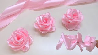 DIY Ribbon Flowers  How to Make Ribbon Roses  Amazing Ribbon Flower Trick Easy Making with Needle [upl. by Dorena]