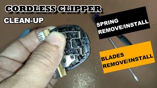 how to put spring back on cordless clipper and disassemble blade assembly [upl. by Ainer390]