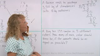 Word problems that involve long division with a remainder [upl. by Idette]