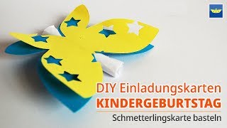 Karte basteln  Einladungskarten  Schmetterling Kindergeburtstag  bastelideen für Kinder [upl. by Merriman]