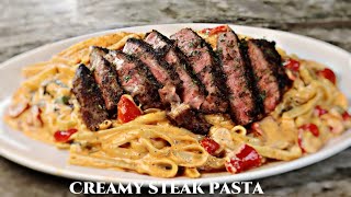 Creamy Steak fettuccine Pasta  How to Make Steak Pasta Better Than ANY Restaurant [upl. by Weinshienk]