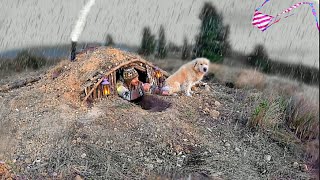 SURVIVING extreme weather Building SHELTER underground BUSHCRAFT Camping in the rain [upl. by Ruthie122]