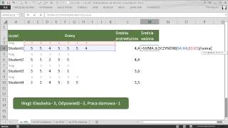 excel287  Średnia ważona  np dla ocen  2 różne układy wag [upl. by Batsheva910]