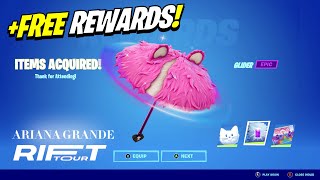 Fortnite X Ariana Grande FREE REWARDS Glider Date Time and Location Rift Tour [upl. by Sachs25]