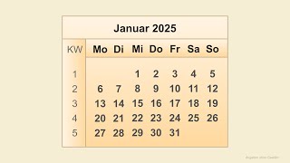 Kalender Januar 2025 [upl. by Negyam]