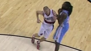 Steve Blake drops Kenneth Faried Denver Nuggets at Portland Trail Blazers [upl. by Anyale]