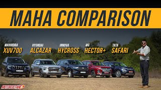 Tata Safari vs XUV700 vs Innova Hycross vs Alcazar vs Hector Plus  7Seater Cars India Comparison [upl. by Ynaittirb]