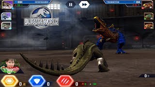 BATTLE STAGE 46 UNLOCKING TYRANNOTITAN  JURASSIC WORLD THE GAME [upl. by Elkin]