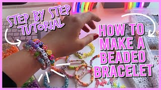 HOW TO MAKE BEADED ELASTIC BRACELETS amp HOW TO TIE THE KNOT ✨preppy aesthetic✨  KellyPrepsterStudio [upl. by Nahgeam]