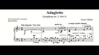 Gustva Mahler Adagietto 5th Symphony Breino Piano music and Sheets [upl. by Renckens543]