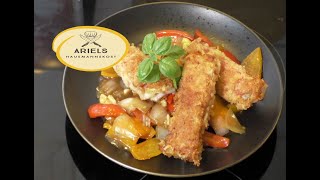 Spargel Cordon Bleu asiatisch angehaucht mit Paprika und Zwiebelgemüse Hausmannskost [upl. by Teleya579]