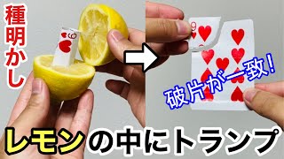 【種明かし】レモンの中にトランプが瞬間移動する手品！プロ級マジックを徹底解説！card in lemon Magic trick explanation [upl. by Nosna]