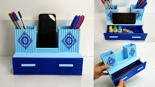 DIY  Making Desktop Organizer with Waste Paper  Pen Holder Organizer  Paper Crafts [upl. by Yerocal]