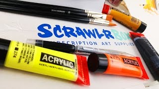 UNBOXING SCRAWLRBOX Acrylic Paint and Fiesty Pencil 2017 Subscription February Art Supplies Haul [upl. by Aimet]