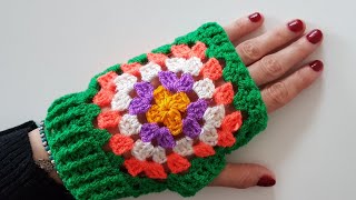 Kare Motifli Eldiven Crochet Grannysquare Gloves [upl. by Bette]