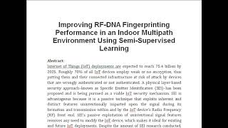 Improving RF DNA Fingerprinting Performance in an Indoor Multipath Environment Using Semi Supervised [upl. by Harac313]