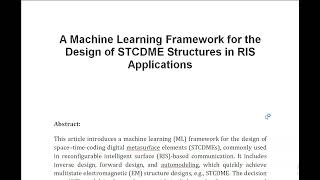 A Machine Learning Framework for the Design of STCDME Structures in RIS Applications [upl. by Hastie]