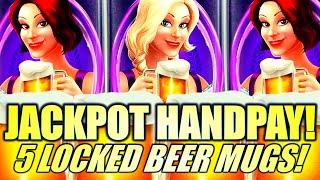 ★JACKPOT HANDPAY★ WOW 5 LOCKED BEER MUG WILDS HEIDI amp HANNAHS BIER HAUS Slot Machine LampW [upl. by Roobbie602]