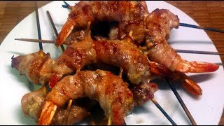 Shrimp Brochettes  Bacon Wrapped Stuffed Shrimp Recipe [upl. by Airekal]