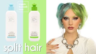 SPLIT HAIR DYE with Ice Blue  Kiwi Green [upl. by Lorrac]