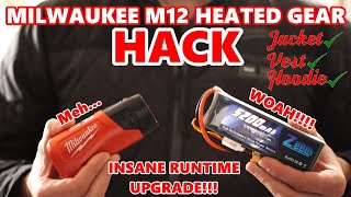 CAUTION READ VIDEO DESCRIPTION FIRST Milwaukee M12 Heated Gear Battery HACK for INSANE RUNTIME [upl. by Shaya]