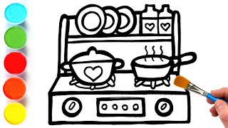 Kitchen Drawing Painting and Coloring for Kids amp Toddlers  Lets Draw Paint Together [upl. by Daniela]