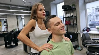 ASMR Morning barbershop routine with beautiful Anastasia I Massage and shaving [upl. by Napoleon]