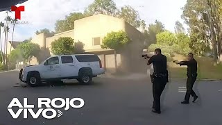 En video Sujeto roba un vehículo y arrolla a varios policías en Los Ángeles [upl. by Teraj]