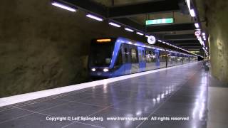 SL Tunnelbana tåg  Metro trains at Akalla station Stockholm Sweden [upl. by Bautram]