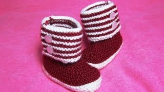 How to Knit Boot Style Red and White Baby Booties Part 2  Right Bootie [upl. by Flessel423]