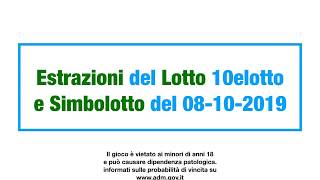 Estrazione del lotto di oggi Martedì 08 Ottobre 2019 [upl. by Barrie]