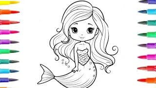 How to draw princess mermaid easy beautiful mermaid princess drawingeasy drawing colouring [upl. by Sadye]