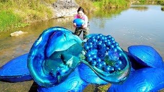 😱🎁The girl discovered a giant blue clam filled with sparkling blue pearls beautiful and charming [upl. by Reinwald]