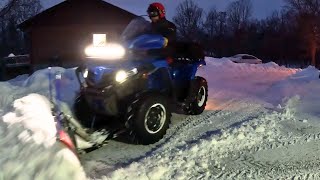 ATV Snow Plowing at Night  During a Winter Snow Storm [upl. by Lawtun]