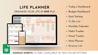 Video Tutorial  Life Planner UPDATED with Budget amp Mood Tracker  Google sheets template [upl. by Enyamart]