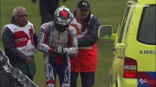 Lorenzo breaks collarbone in heavy Assen crash [upl. by Nanyt947]