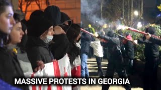 Thousands of protesters demonstrate outside Georgian parliament [upl. by Millie333]