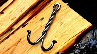 Blacksmithing for beginners Forging a twisted double hook [upl. by Enitsirt]