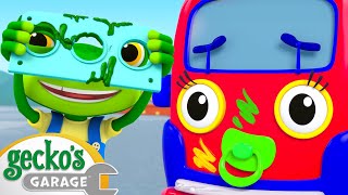 Baby Truck And Gecko Get MESSY  Max the Monster Truck  Truck and Bus Cartoon  Geckos Garage [upl. by Naihtniroc]